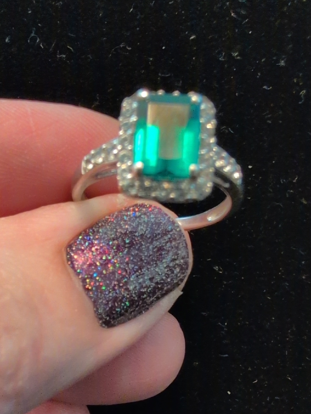 Sterling Silver Lab Created Green Emerald Halo Cocktail Ring